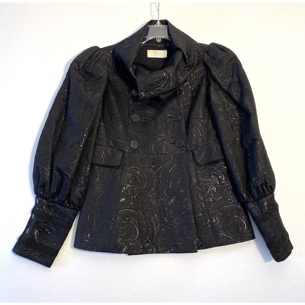 Badgley Mischka Black Metallic Paisley Brocade Puff Sleeve Jacket Blazer Womens